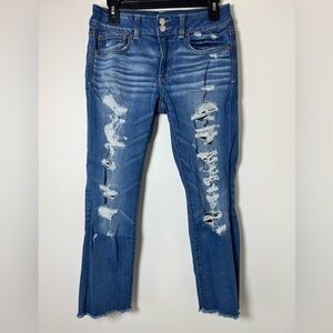AE Artist Crop Jeans Womens 8 Distressed High Rise Button Fly Stretch